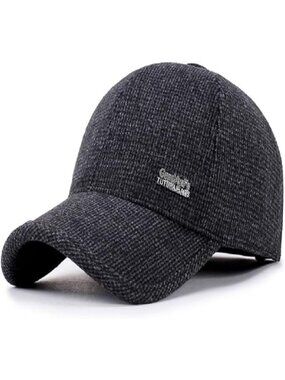 Men's Winter Warm Wool Tweed Peaked  Baseball Cap Hat Fold Earmuffs Warmer
